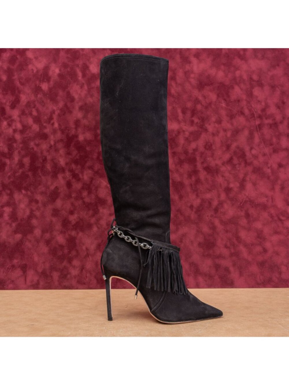 Schutz Women Vickie Black Suede Fashion Party Pointy Zip Toe Knee Boots sz 8 - Picture 5 of 13